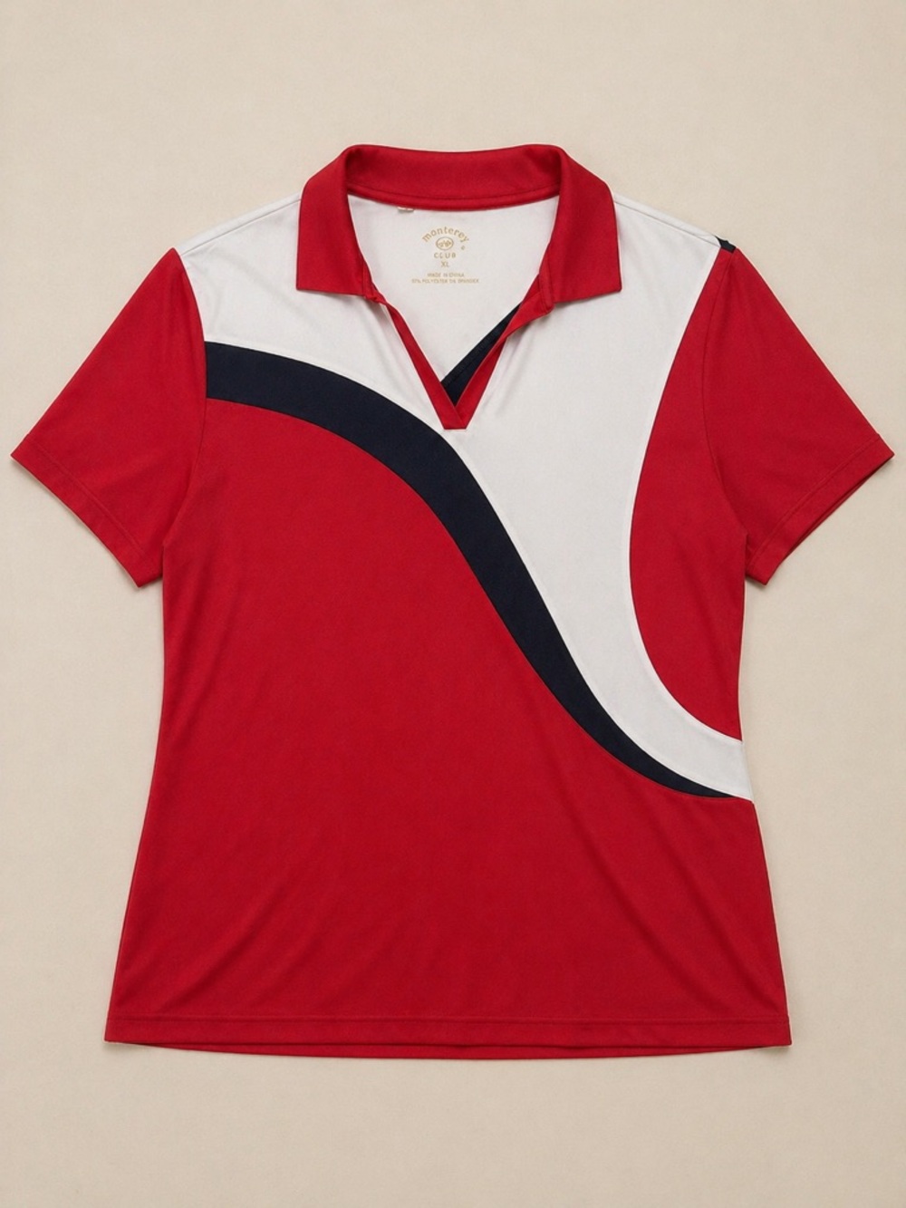 Monterey Club Women’s Golf Polo Colorblock Red White Navy XL